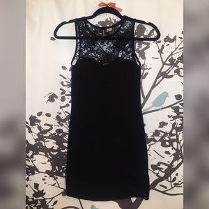 High-neck, lace-detail black body-con dress